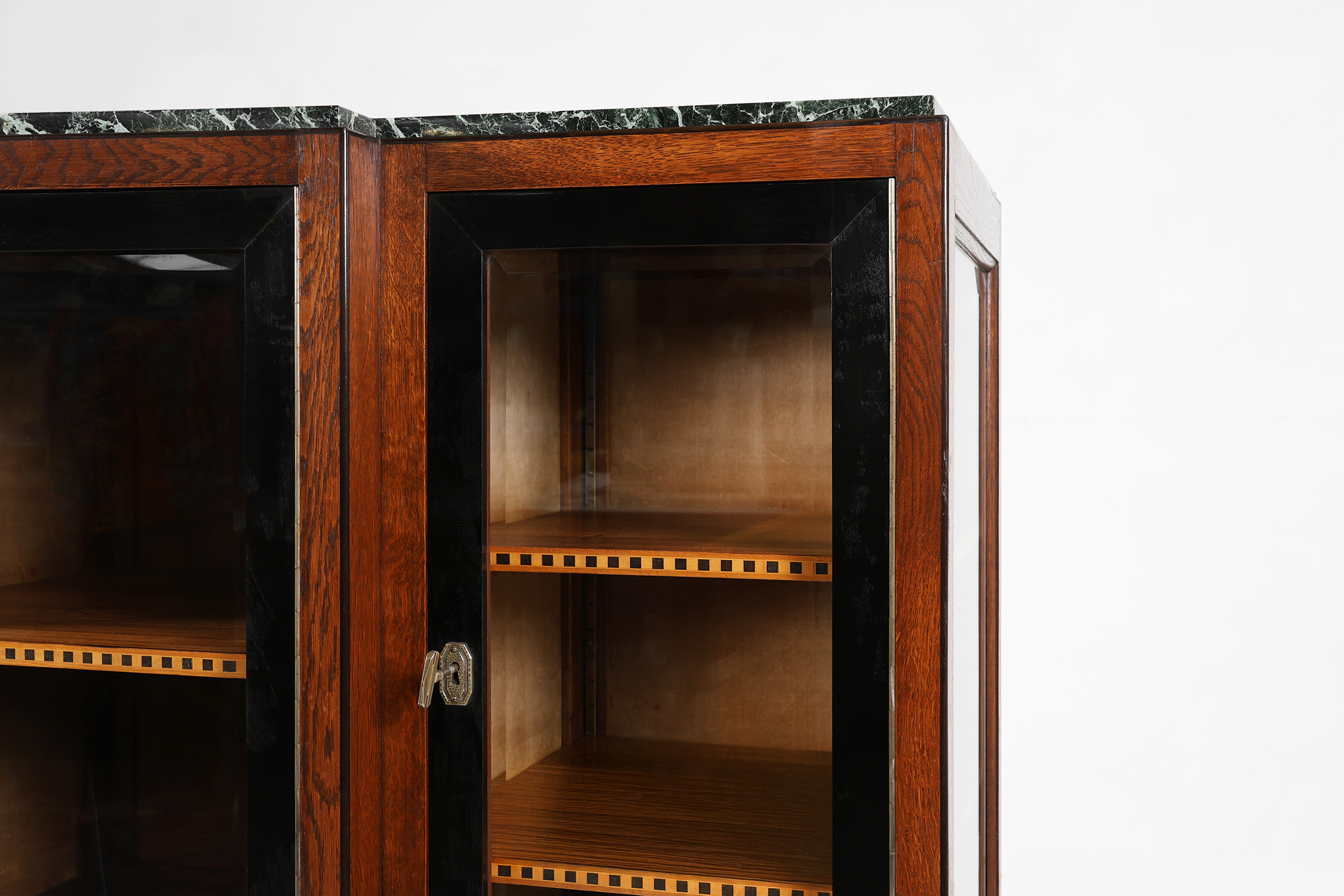 Rare Art Deco cabinet in burl wood with green marble top, France ca. 1930thumbnail